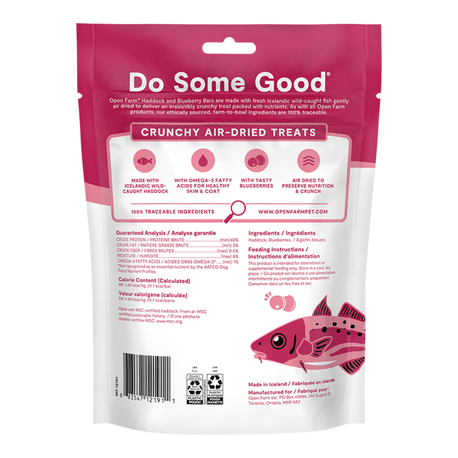 OPEN FARM Air Dried Haddock and Blueberry Crunchy Dog Treat Bars