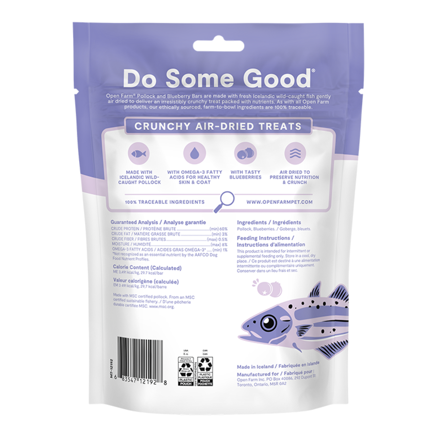 OPEN FARM Air Dried Pollock and Blueberry Dog Crunchy Treat Bars
