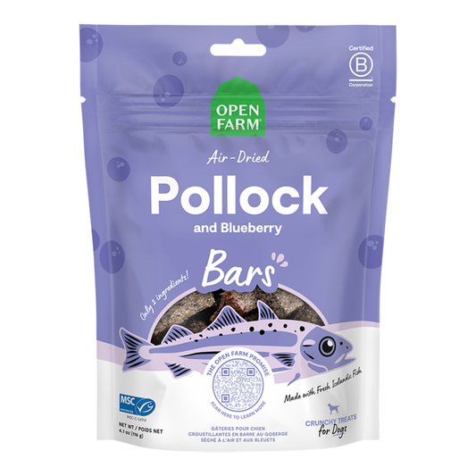OPEN FARM Air Dried Pollock and Blueberry Dog Crunchy Treat Bars