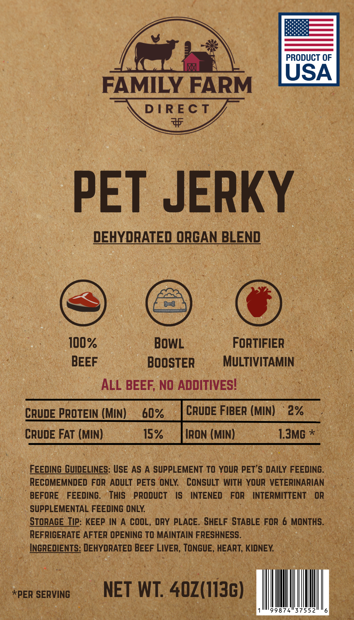 Family Farm Direct Dehydrated Beef Organ Blend Pet Jerky