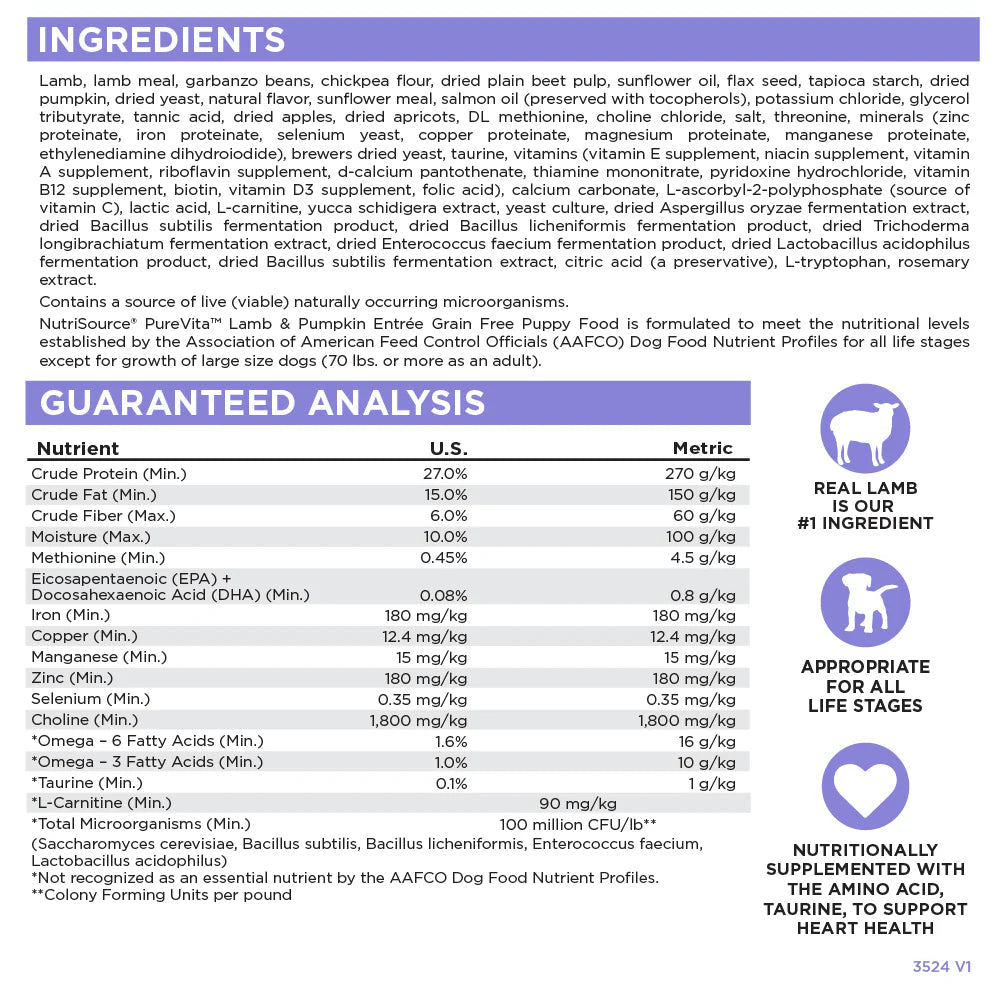 PureVita Grain Free Lamb & Pumpkin Puppy Food