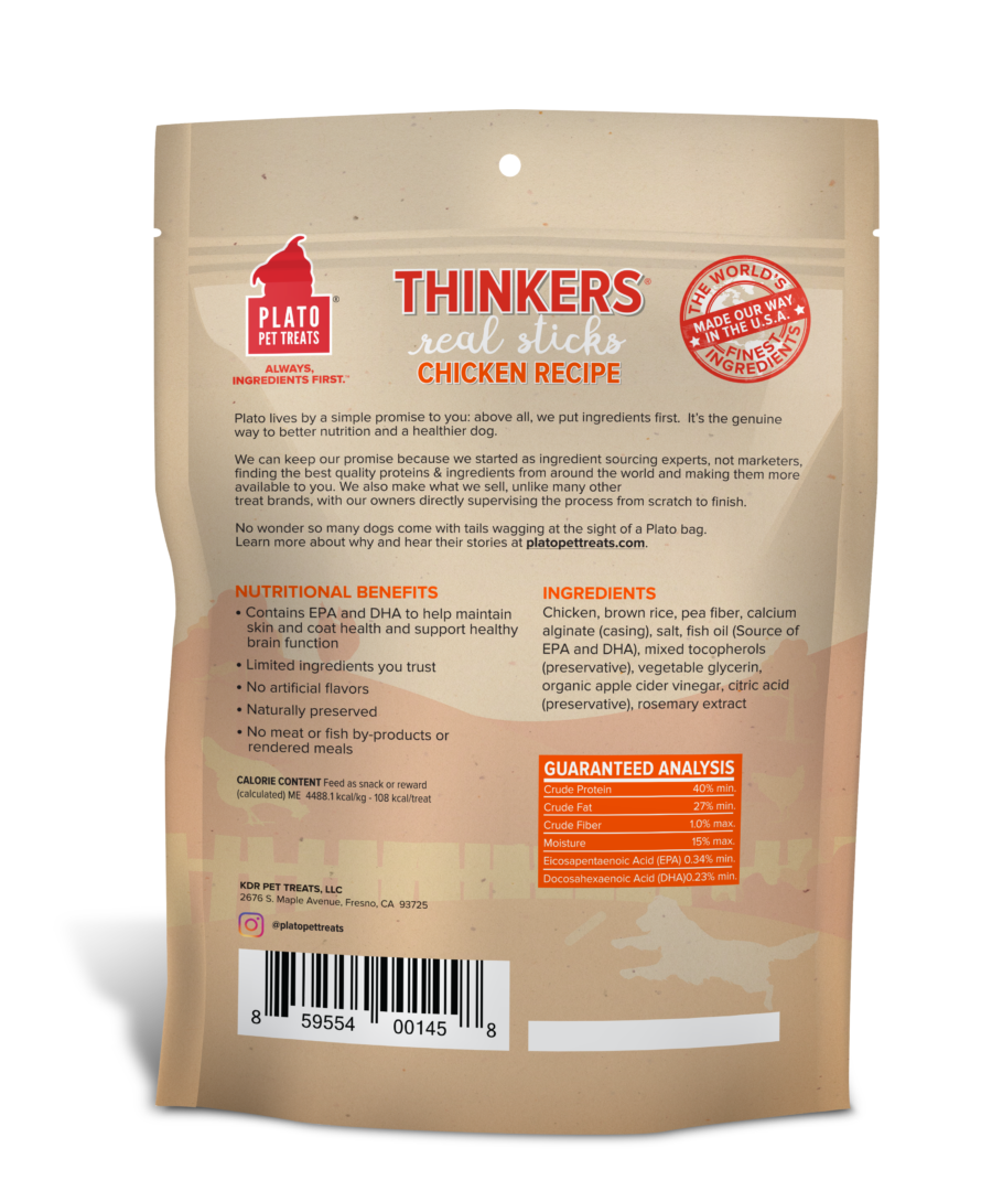 Plato Thinkers Chicken Sticks Dog Treats