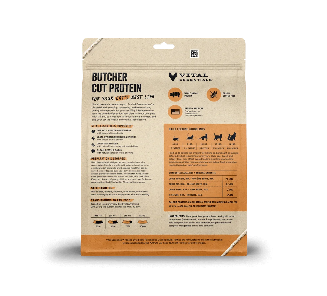 Vital Essentials Freeze-Dried Raw Pork Entree Mini Patties for Cats