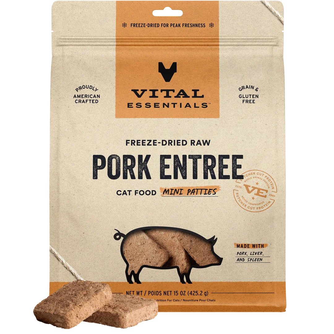 Vital Essentials Freeze-Dried Raw Pork Entree Mini Patties for Cats