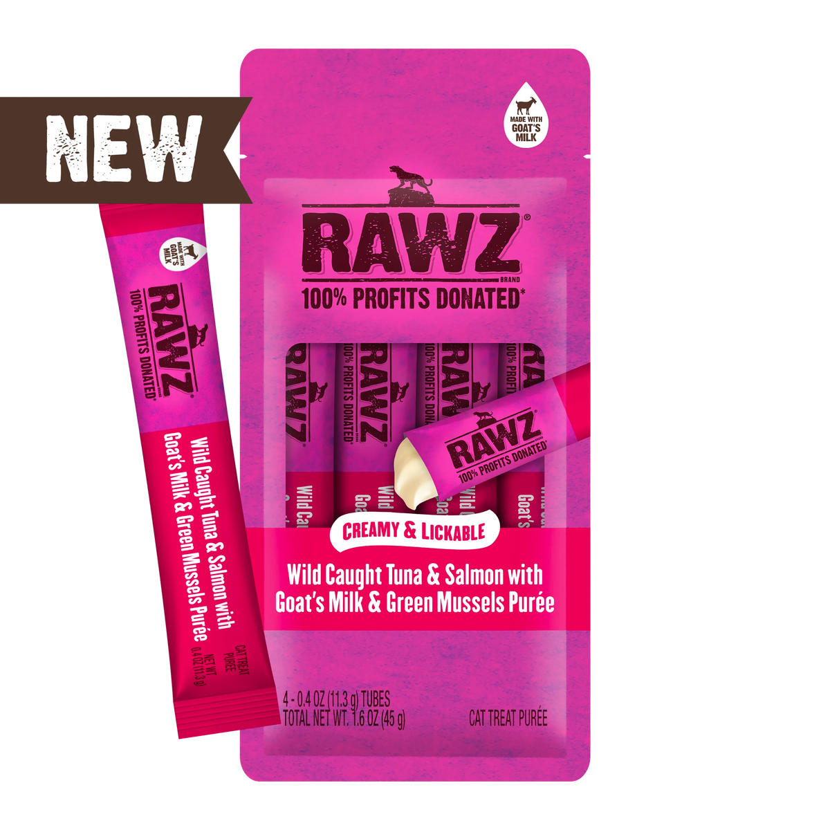 RAWZ Wild Caught Tuna & Salmon with Goat's Milk and Green Mussels Lickable Topper or Treat for Cats