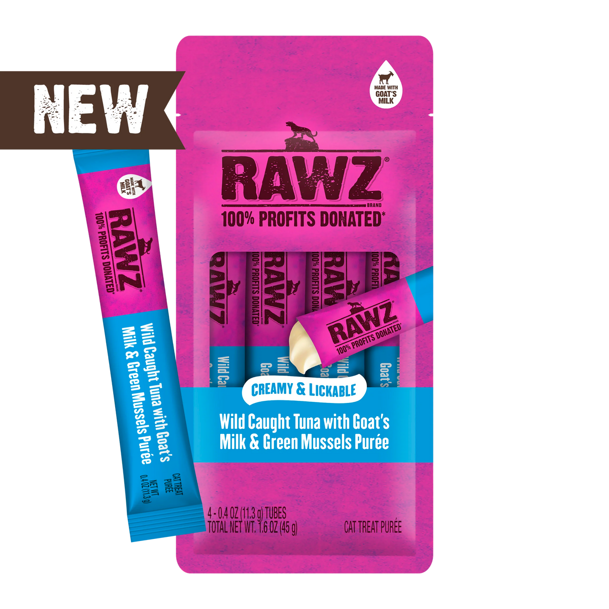 RAWZ Wild Caught Tuna with Goat's Milk and Green Mussels Lickable Topper or Treat for Cats