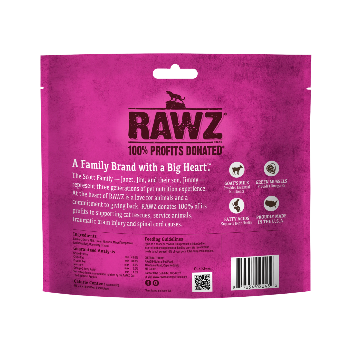 RAWZ Freeze Dried Wild Caught Salmon, Goat's Milk & Green Mussels Crunchy Cat Treats