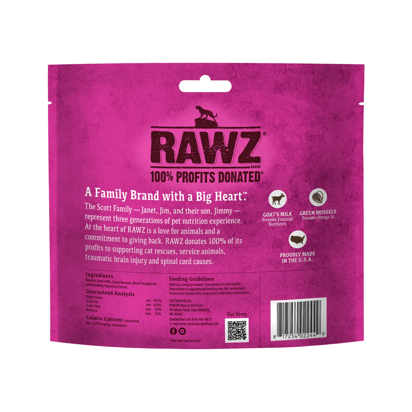 RAWZ Freeze Dried Venison, Goat's Milk & Green Mussels Crunchy Cat Treats