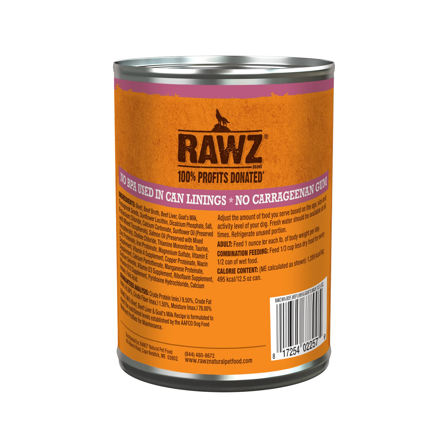 RAWZ 96% Beef, Beef Liver & Goat's Milk Pate Canned Food for Dogs