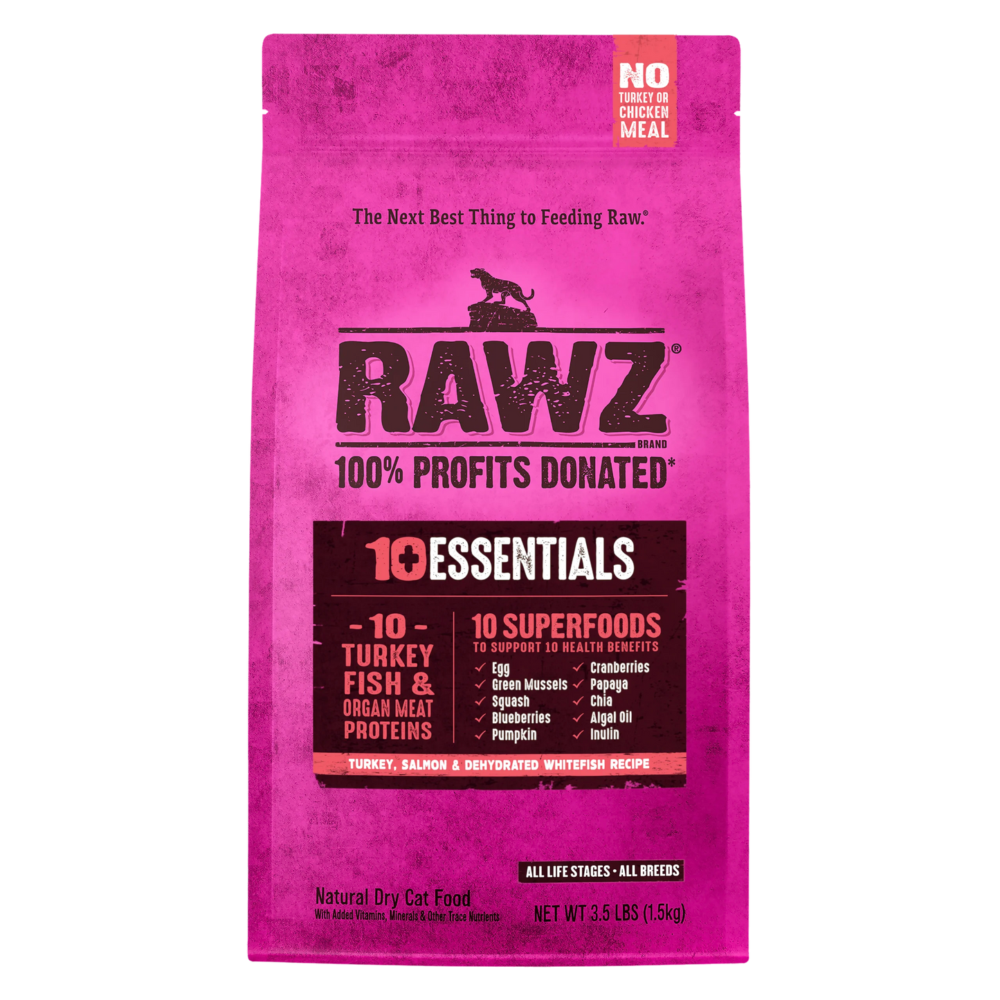 RAWZ 10 Essentials Turkey, Salmon & Dehydrated Whitefish Dry Cat Food