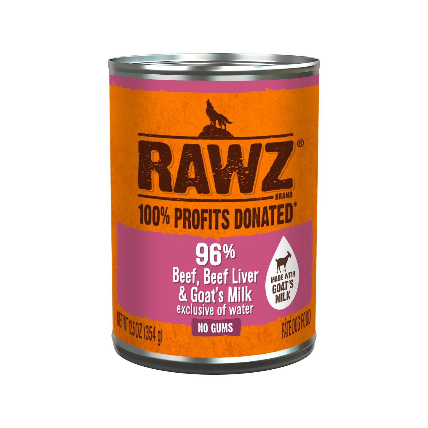 RAWZ 96% Beef, Beef Liver & Goat's Milk Pate Canned Food for Dogs