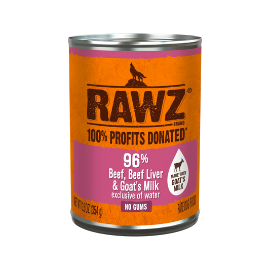 RAWZ 96% Beef, Beef Liver & Goat's Milk Pate Canned Food for Dogs