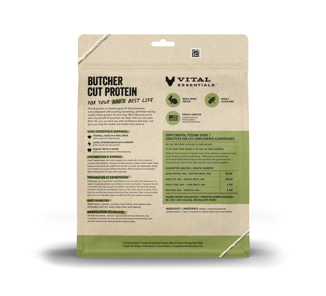 Vital Essentials Freeze-Dried Raw Protein Mix-In Mini Nibs Rabbit Recipe Topper for Dogs