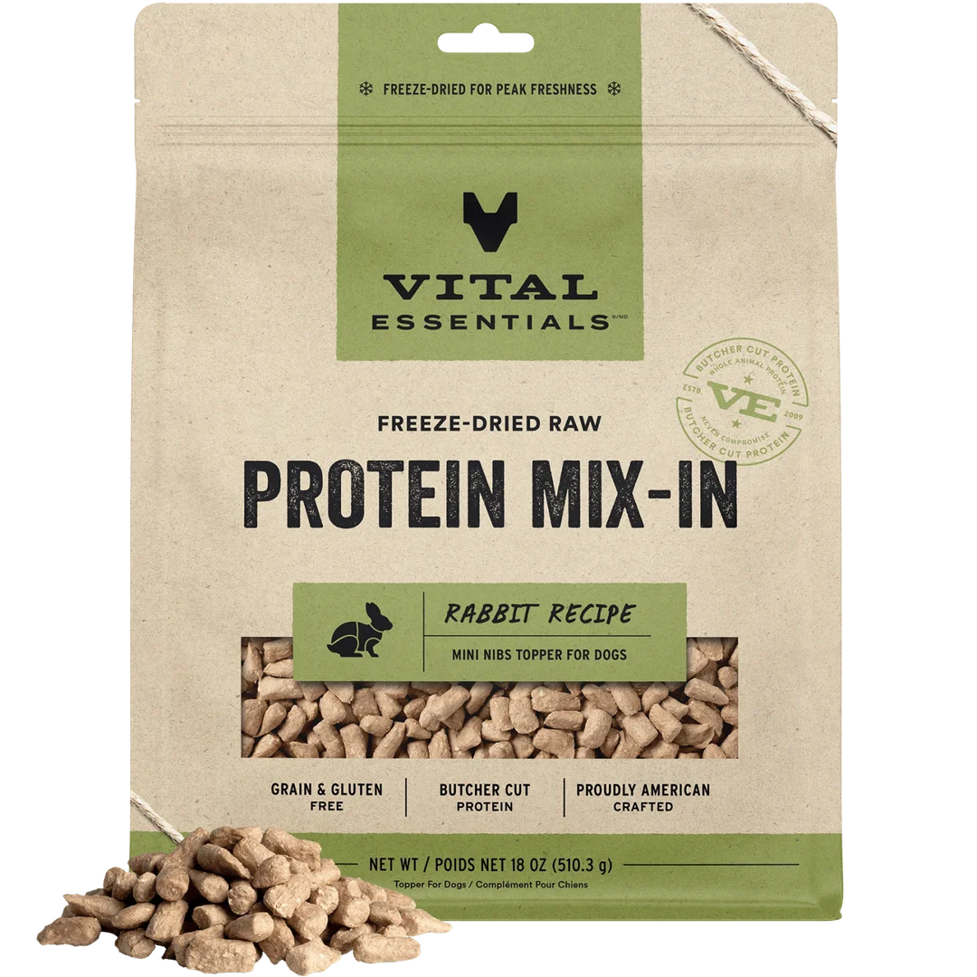 Vital Essentials Freeze-Dried Raw Protein Mix-In Mini Nibs Rabbit Recipe Topper for Dogs