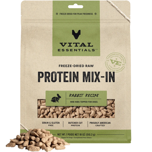 Vital Essentials Freeze-Dried Raw Protein Mix-In Mini Nibs Rabbit Recipe Topper for Dogs