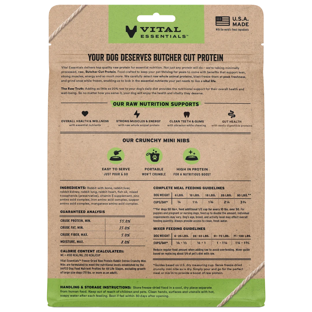 Vital Essentials Freeze-Dried Raw Rabbit Entree Mini Nibs for Dogs