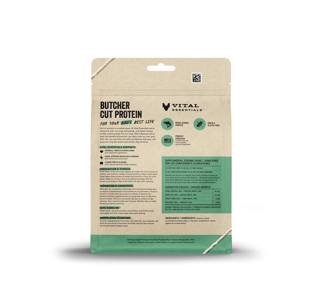 Vital Essentials Freeze-Dried Raw Protein Mix-In Mini Nibs Salmon Recipe Topper for Dogs