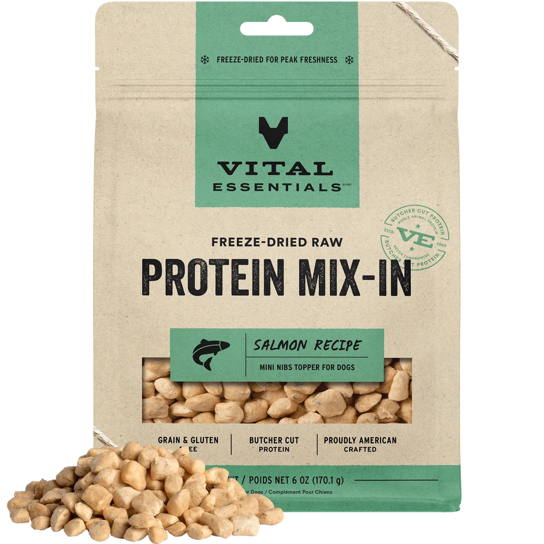 Vital Essentials Freeze-Dried Raw Protein Mix-In Mini Nibs Salmon Recipe Topper for Dogs