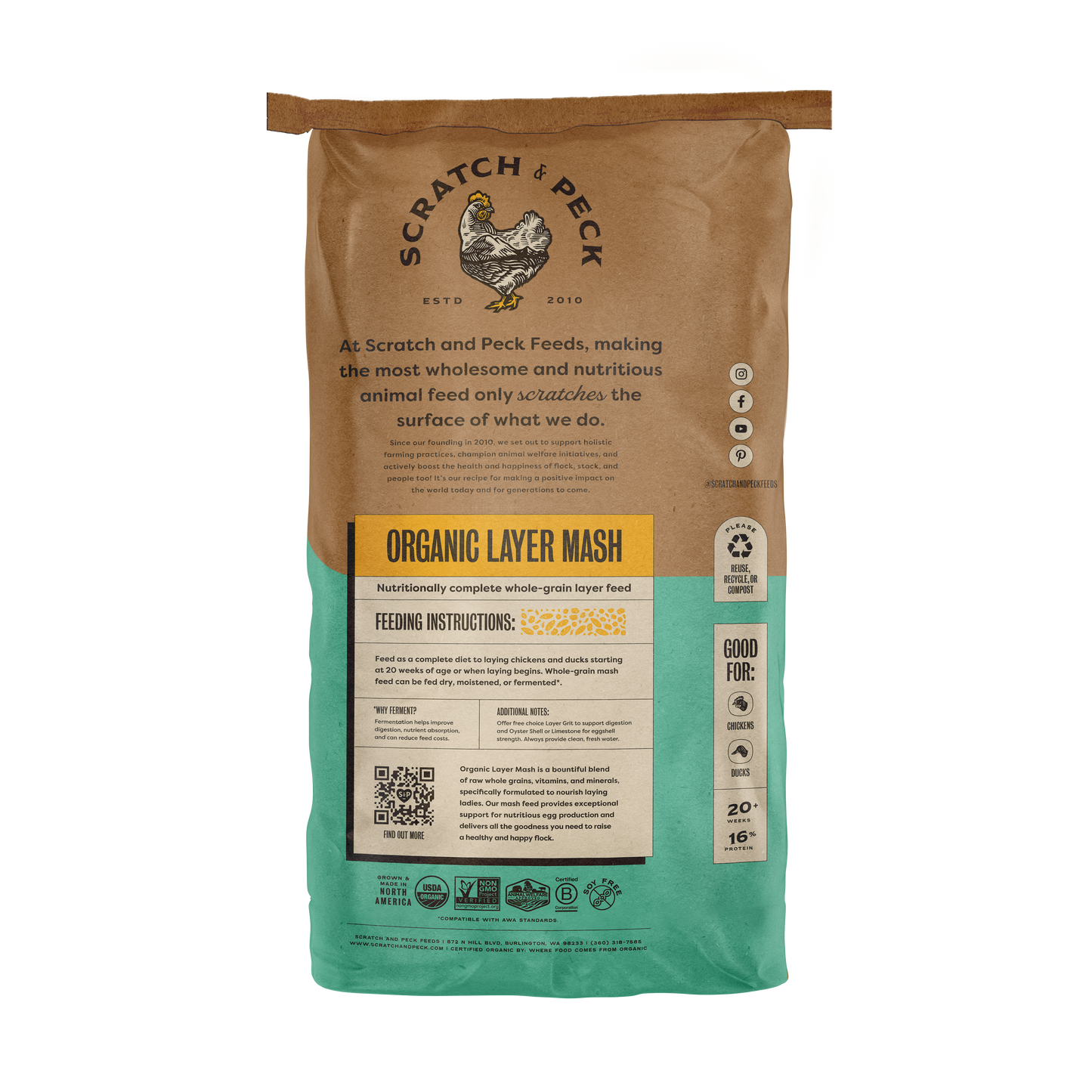 Scratch and Peck Organic Chicken and Duck Feed Layer Mash 16%