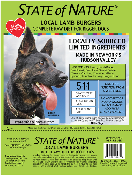 State of Nature Frozen Raw Lamb Burgers For Dogs