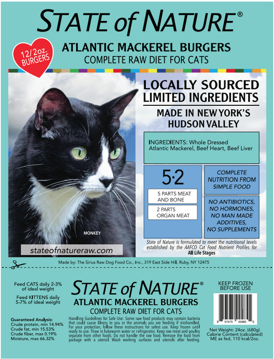 State of Nature Frozen Raw Mackerel Burgers for Cats