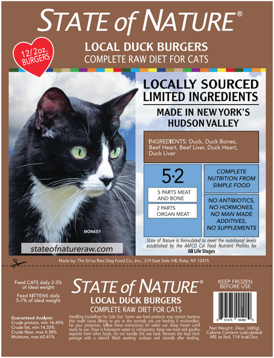 State of Nature Frozen Raw Duck Burgers for Cats