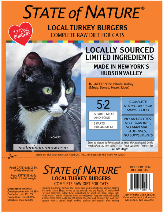 State of Nature Frozen Raw Turkey Burgers for Cats
