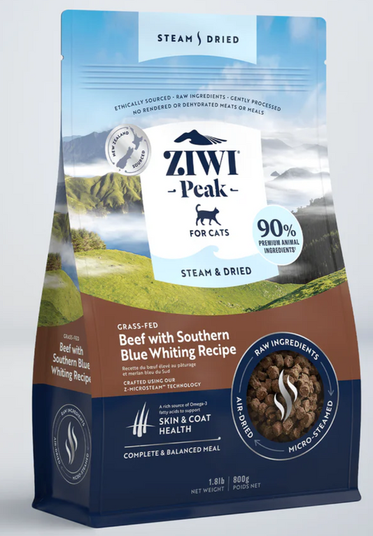 Ziwi Peak Steam & Dried Beef with Southern Blue Whiting Recipe for Cats