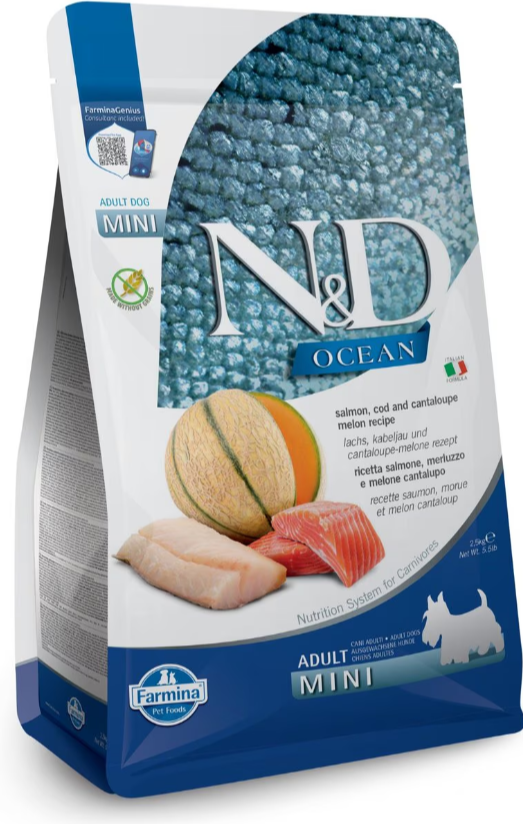 Farmina Natural & Delicious Ocean Salmon, Cod and Cantaloupe Mini Adult Dry Dog Food