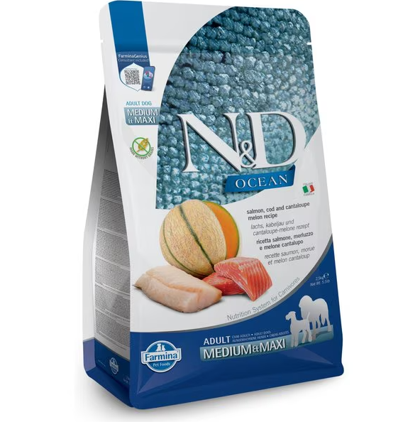 Farmina Natural & Delicious Ocean Salmon, Cod and Cantaloupe Medium & Maxi Adult Dry Dog Food
