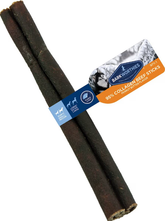 Barkworthies 6 Inch Collagen Grain Free Beef Peanut Butter Stick