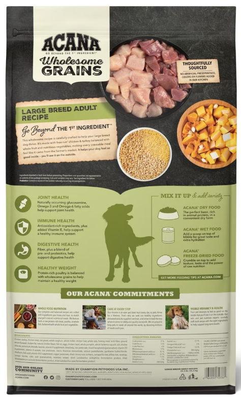 Acana Wholesome Grains Large Breed Adult Dry Dog Food