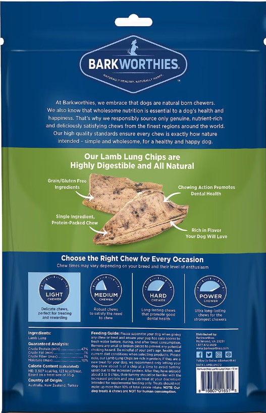 Barkworthies Lamb Lung Chips For Dogs