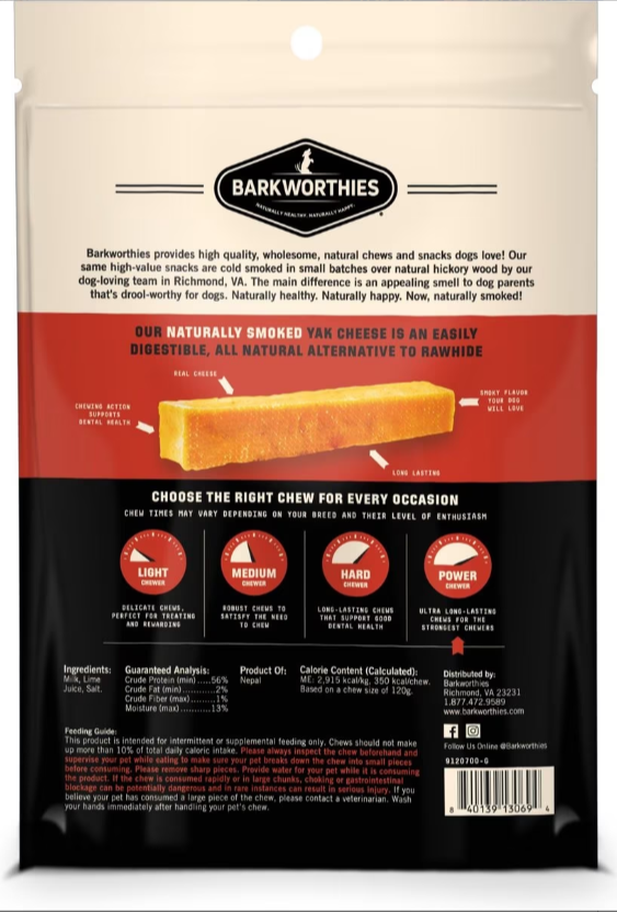 Barkworthies Large 2 Pack Smoked Yak Cheese For Dogs