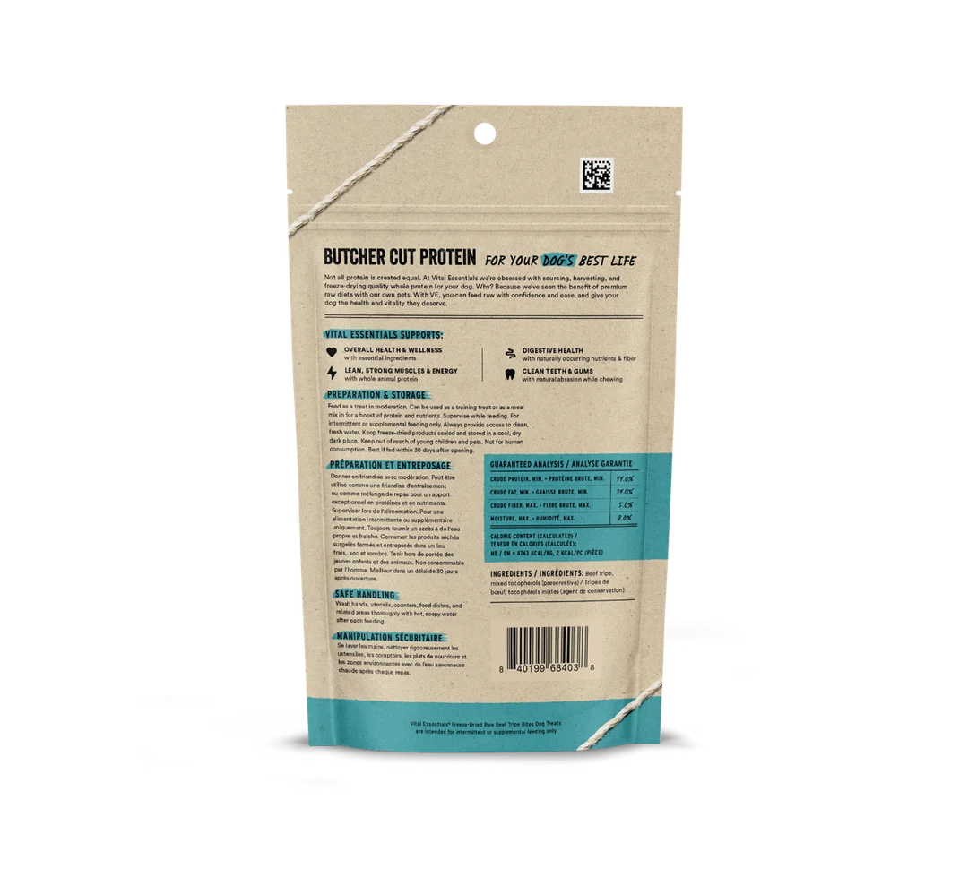 Vital Essentials Freeze-Dried Beef Tripe Bite Treats for Dogs