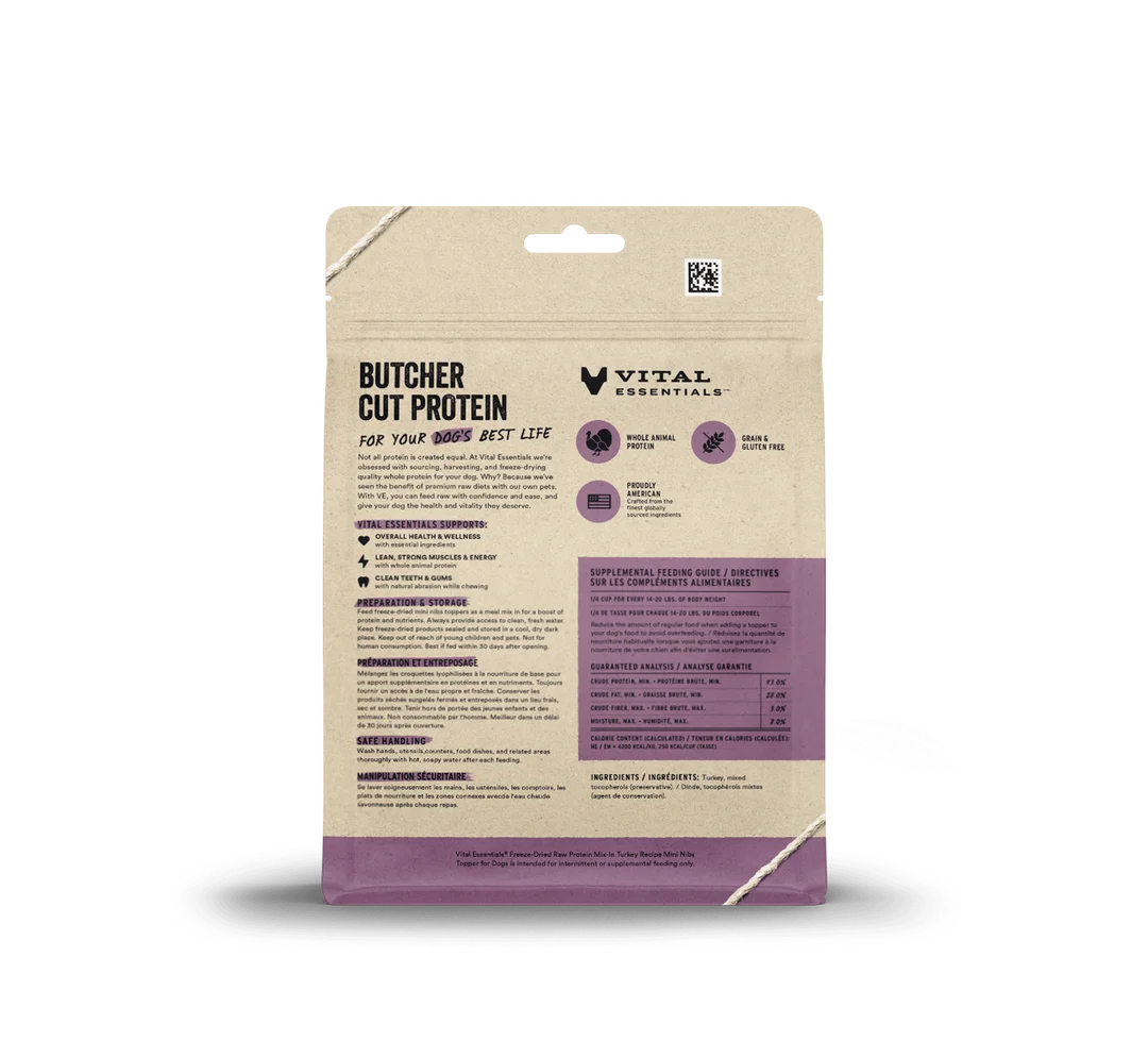 Vital Essentials Freeze-Dried Raw Protein Mix-In Mini Nibs Turkey Recipe Topper for Dogs