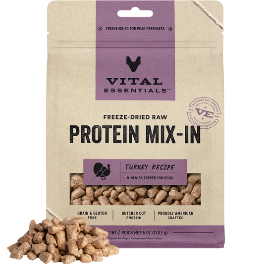 Vital Essentials Freeze-Dried Raw Protein Mix-In Mini Nibs Turkey Recipe Topper for Dogs