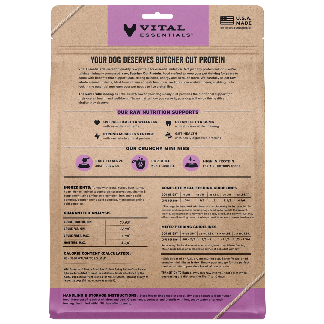 Vital Essentials Freeze-Dried Raw Turkey Entree Mini Nibs for Dogs