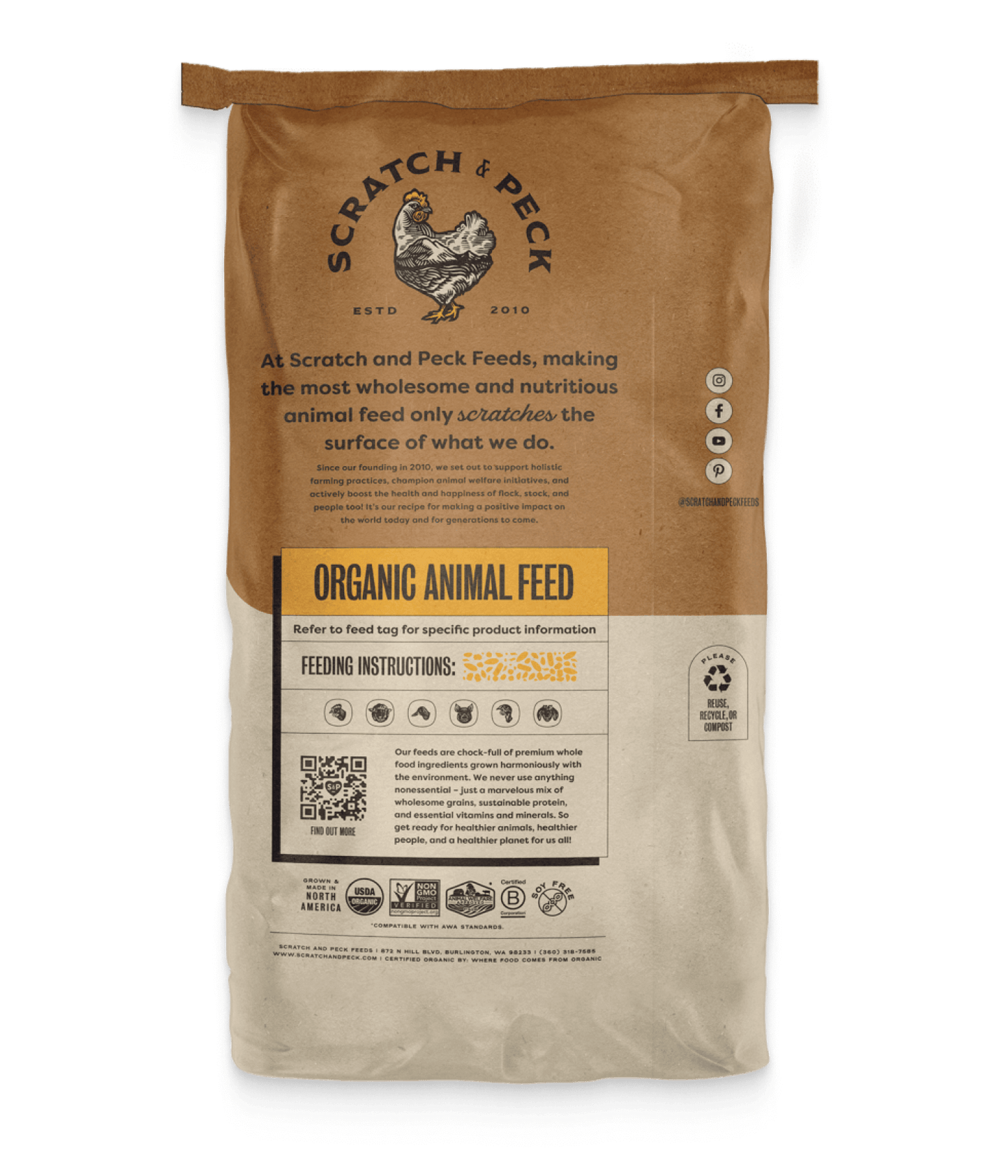 Scratch and Peck Organic Chicken and Duck Feed Layer Mash 16% with Corn