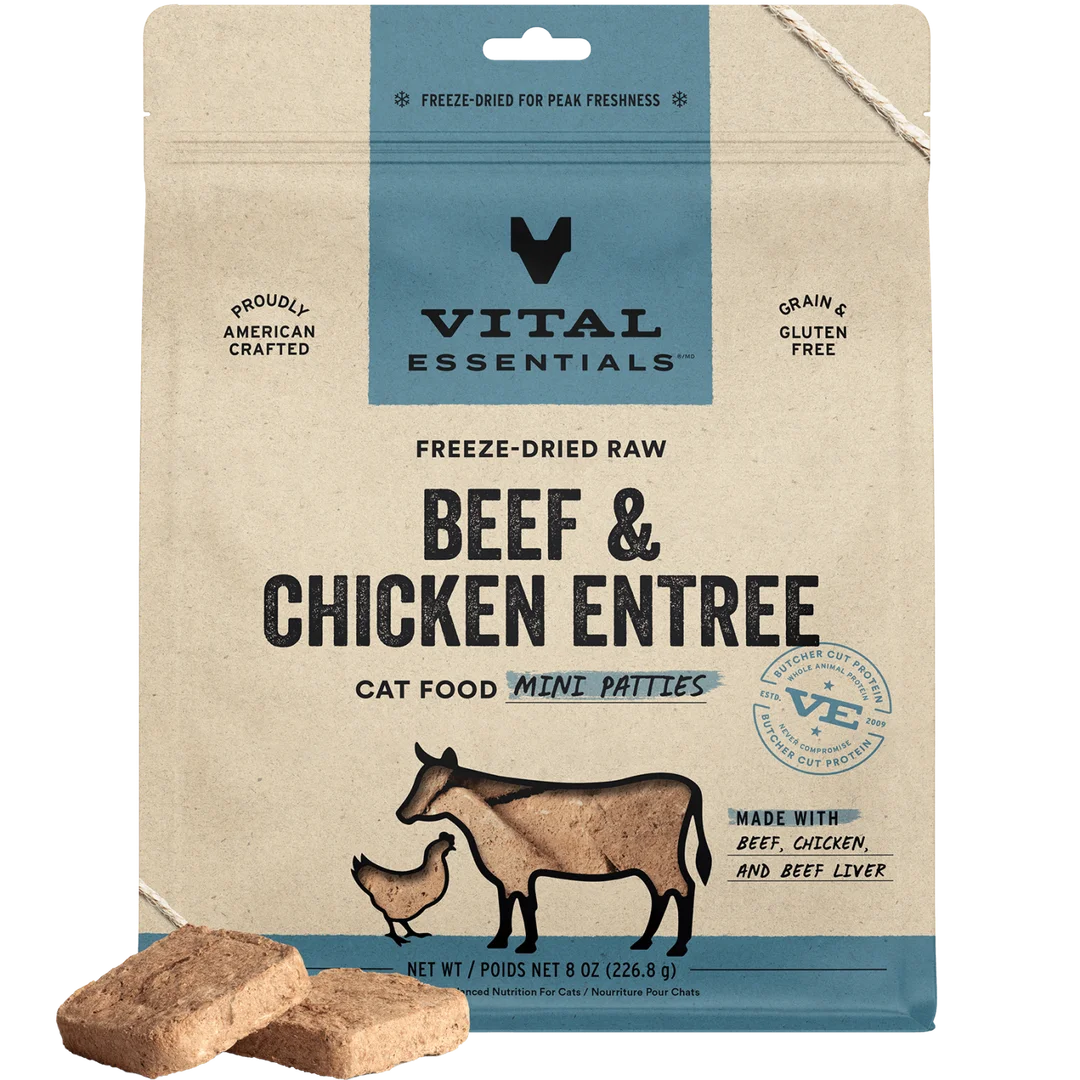 Vital Essentials Freeze-Dried Raw Beef & Chicken Entree Mini Patties for Cats