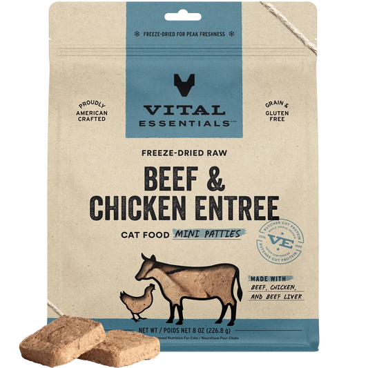 Vital Essentials Freeze-Dried Raw Beef & Chicken Entree Mini Patties for Cats