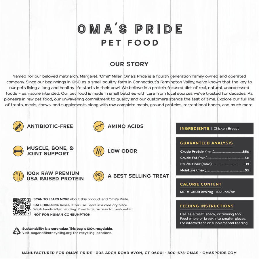 Oma's Pride Freeze-Dried Chicken Breast Chunks for Dogs and Cats
