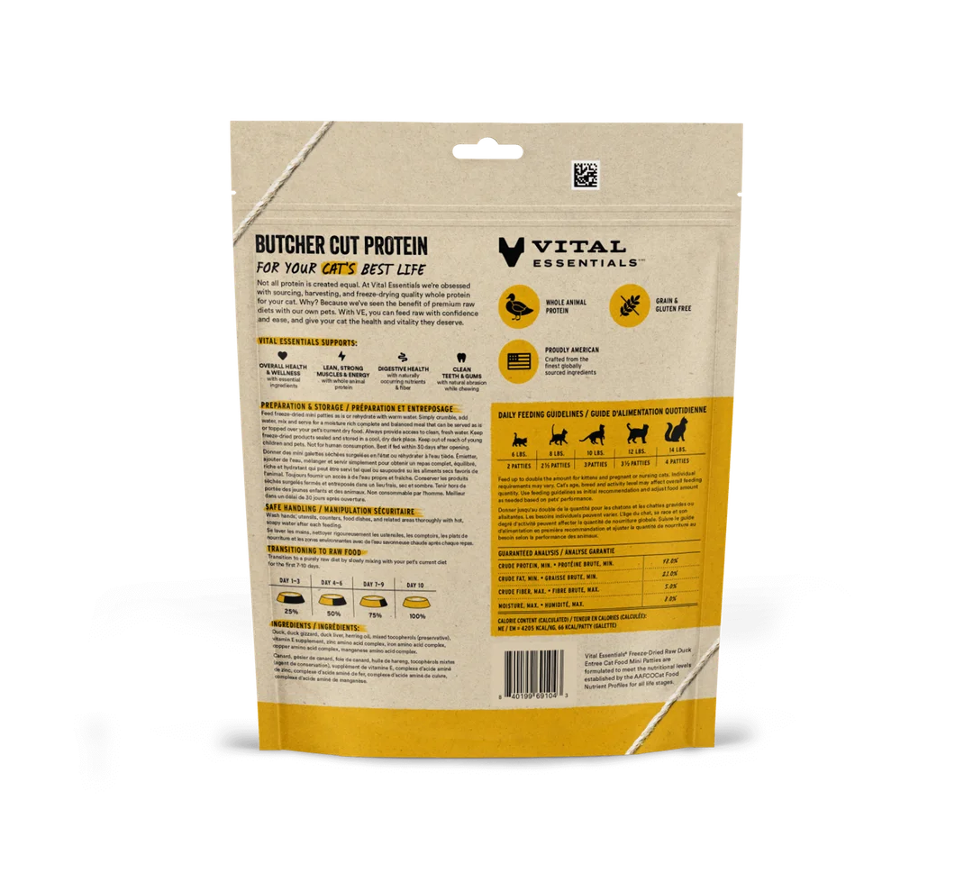 Vital Essentials Freeze-Dried Raw Duck Entree Mini Patties for Cats