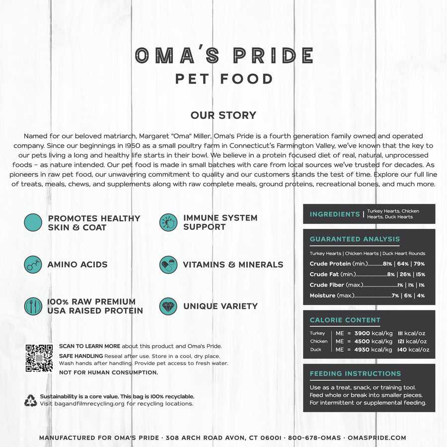 Oma's Pride Freeze-Dried Heart Medley for Dogs and Cats
