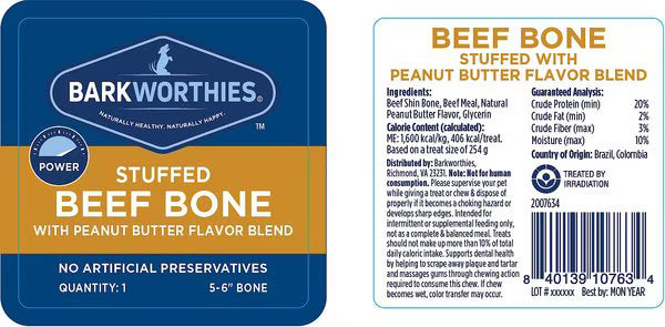 Barkworthies 5-6 Inch Shin Bone Stuffed With Peanut Butter