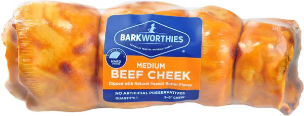 Barkworthies 5-6 Inch Medium Beef Cheek Dipped w/Peanut Butter Flavor