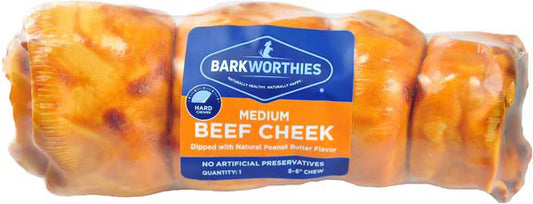 Barkworthies 5-6 Inch Medium Beef Cheek Dipped w/Peanut Butter Flavor