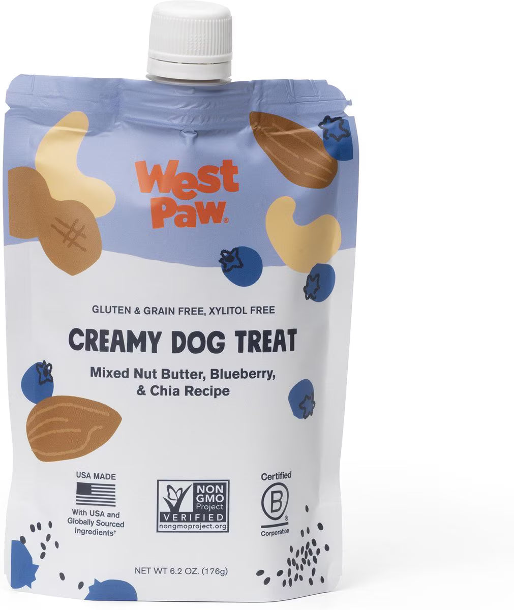 West Paw Creamy Dog Treats Nut Butter, Blueberry, Chia Seed