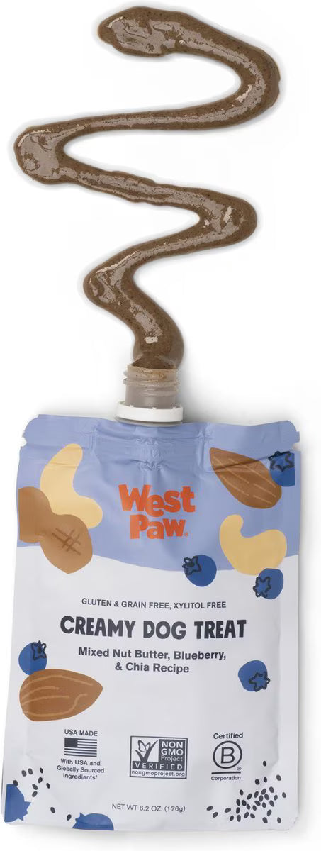 West Paw Creamy Dog Treats Nut Butter, Blueberry, Chia Seed