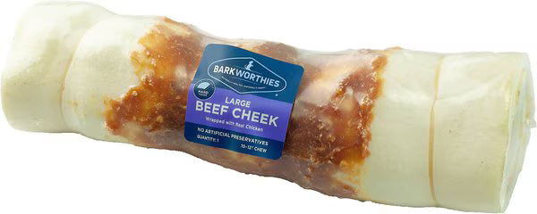 Barkworthies 10-12 Inch Large Beef Cheek Wrapped w/Real Chicken